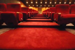 Custom Axminster cinema carpet for movie theater auditorium high foot traffic