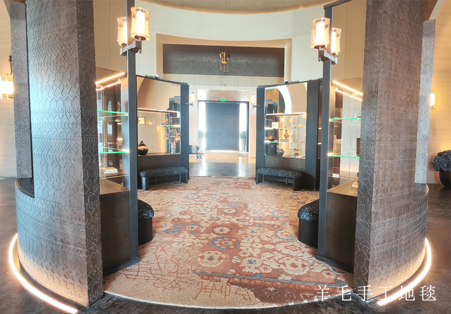 Luxury New Zealand wool carpet with 3D texture inspired by Nalati grasslands for 220-room hotel project.