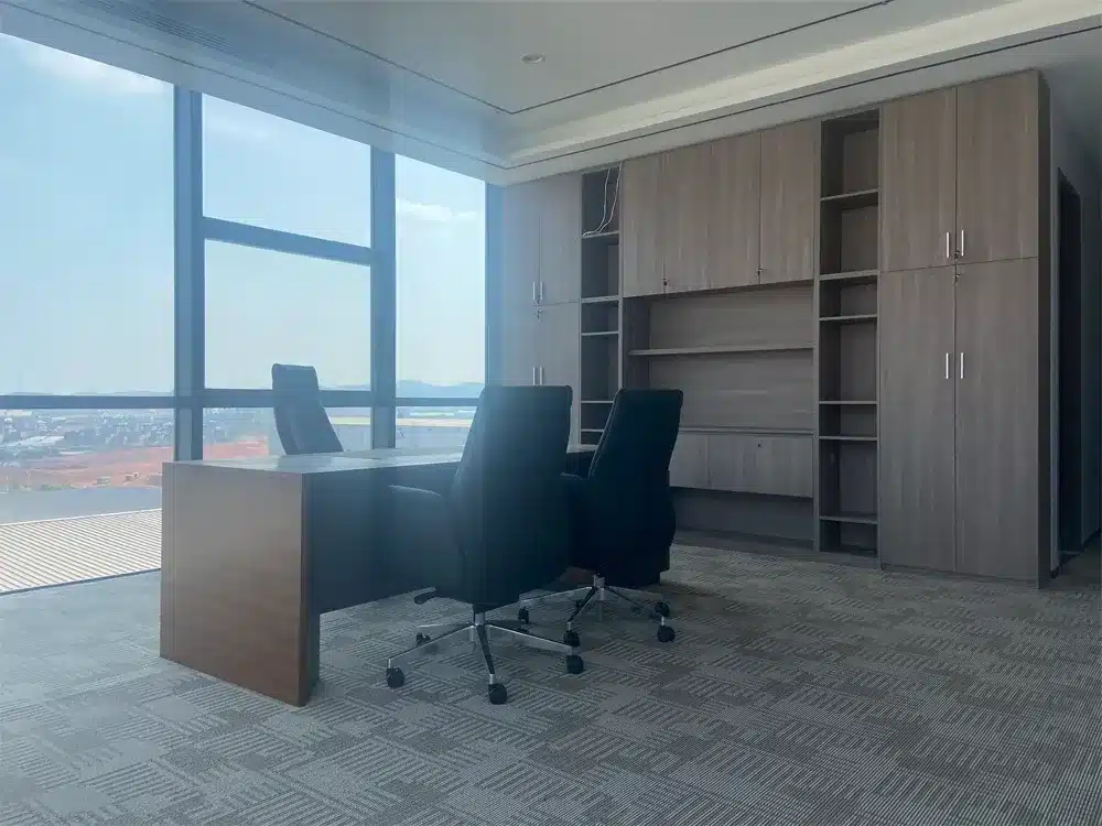 Installation of high-performance carpet tiles in a corporate headquarters by QianQiao manufacturer.
