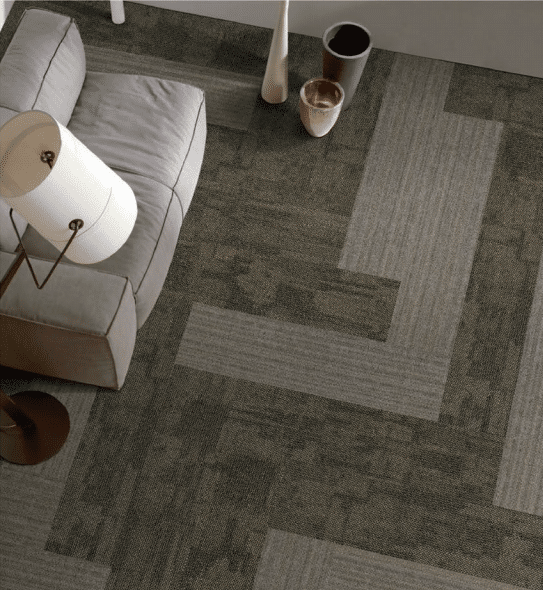 High-traffic commercial carpet tiles in a durable multi-level loop construction