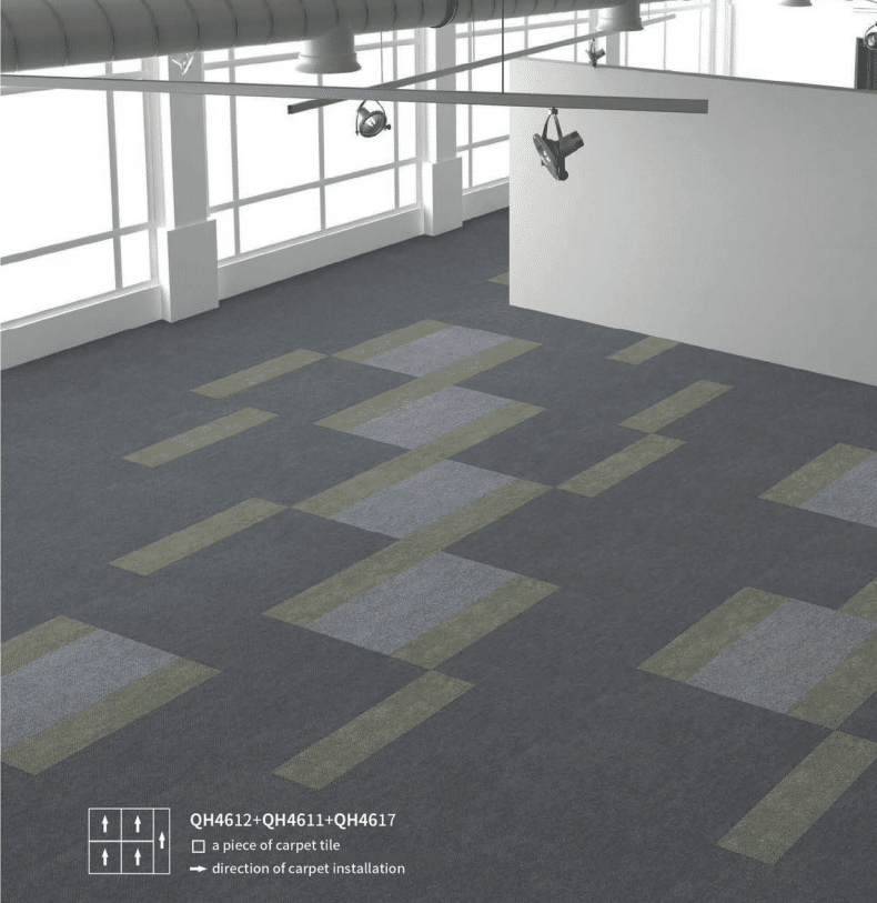 Luxury tufted carpet tiles with sound-absorbing backing for hotel corridors