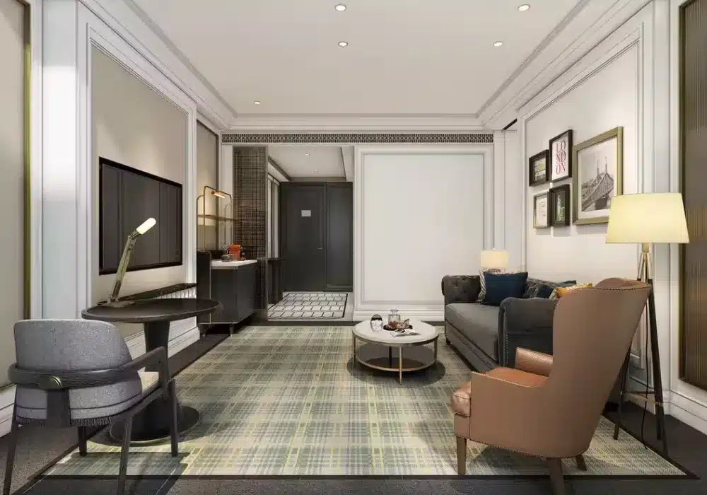 Custom wool handmade carpet design for Pullman Beijing South guest rooms by QIANQIAO