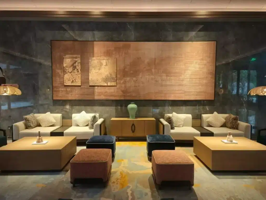 Customized guest room carpet creating a comfortable luxury resort atmosphere