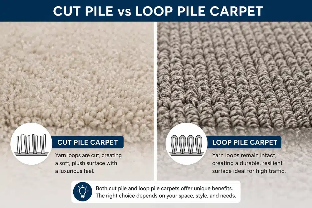Cut pile carpet and loop pile carpet texture comparison