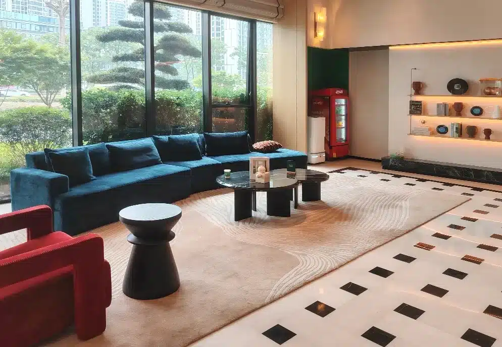 Geometric Axminster carpet in Chengdu hotel lobby